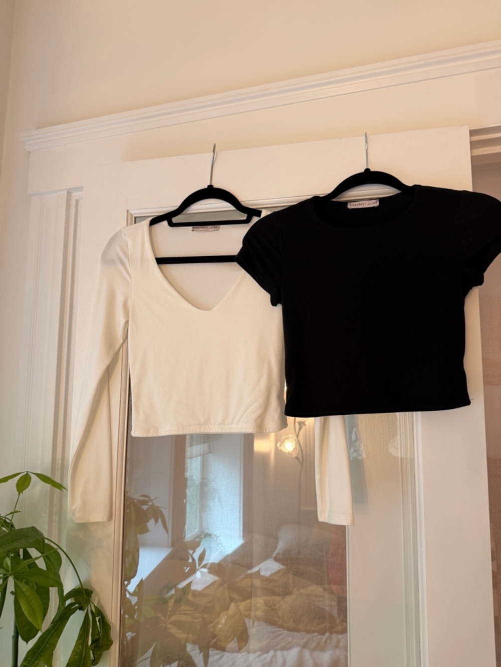 Sincerly Jules Black Crop Tee & White Long-Sleeve V-Neck Duo